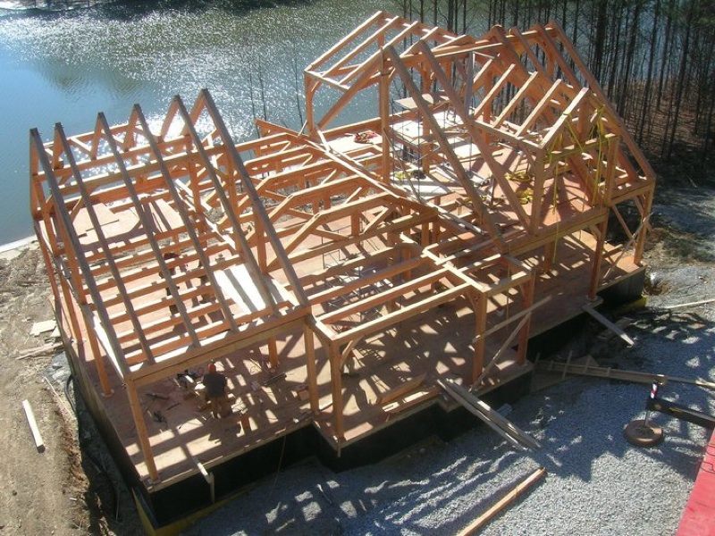 Timber frame under construction