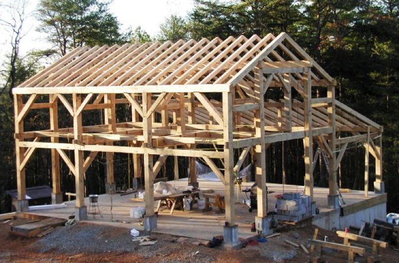 Timber frame workshop being built