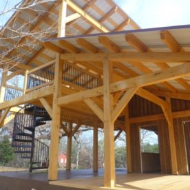 Timber frame animation of pavilion with storage