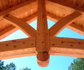 Timber frame king post porch truss