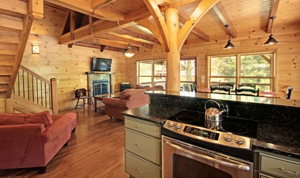 Natural post in timber frame kitchen
