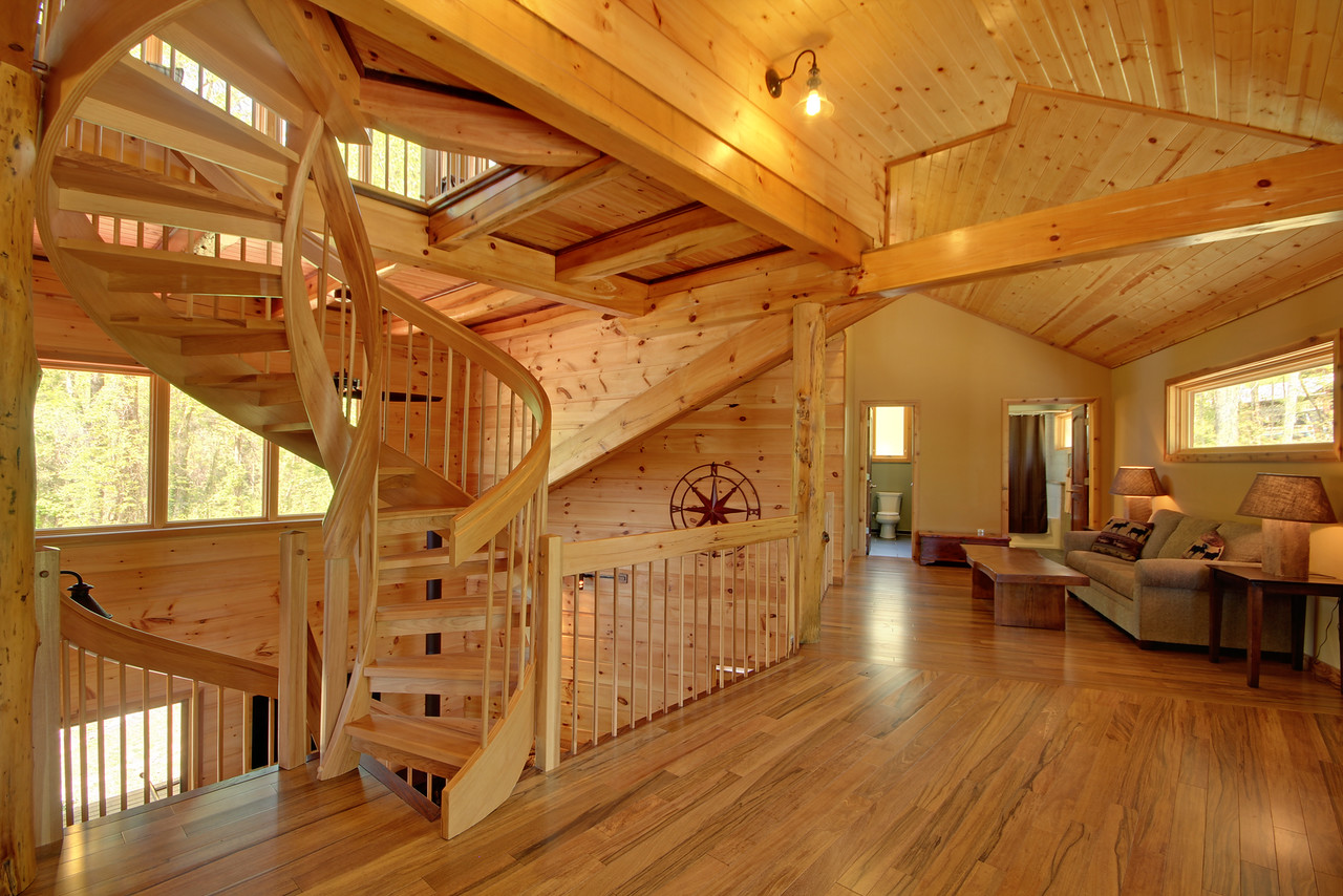 Timber frame interior of large home