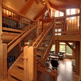South Carolina timber frames - Timber frame home multi-level staircase