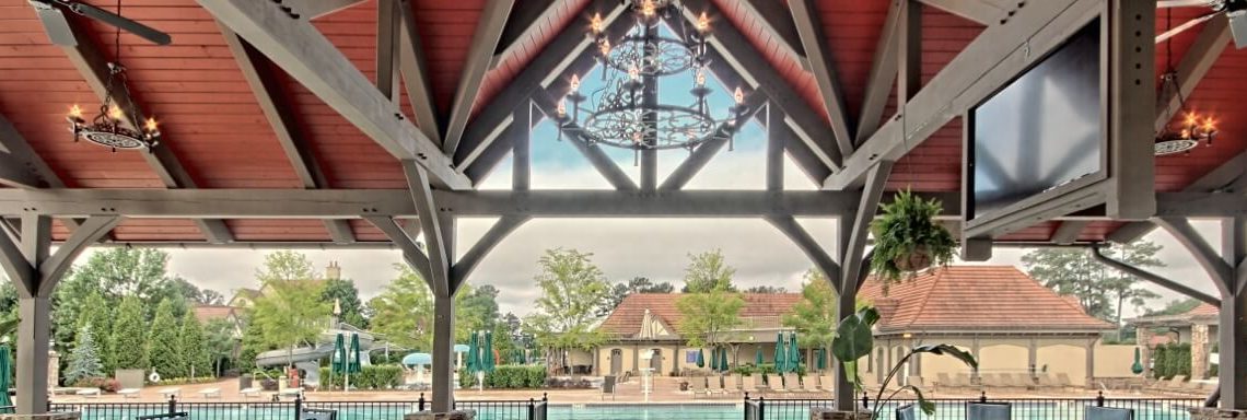 Timber frame pool pavilion in Atlanta, Georgia