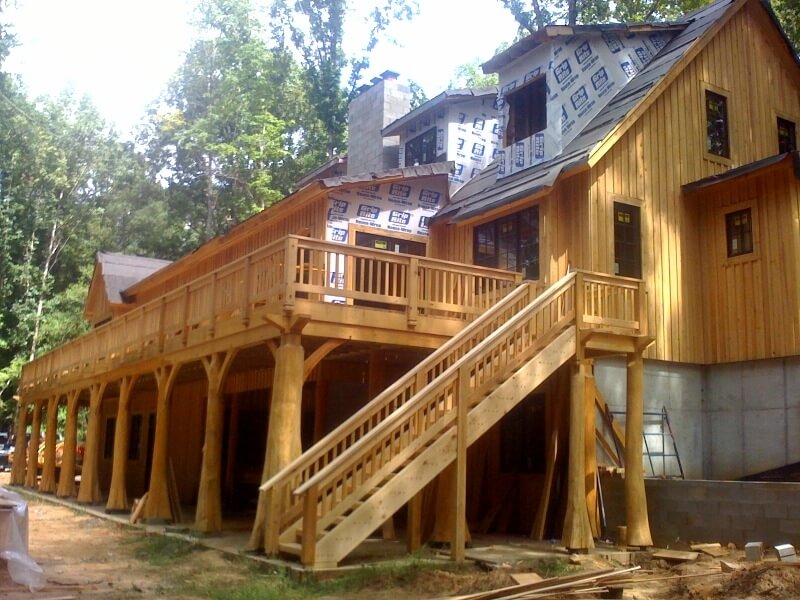 cypress timber frame back deck and stairs