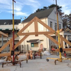 timber frame truss ready to raise