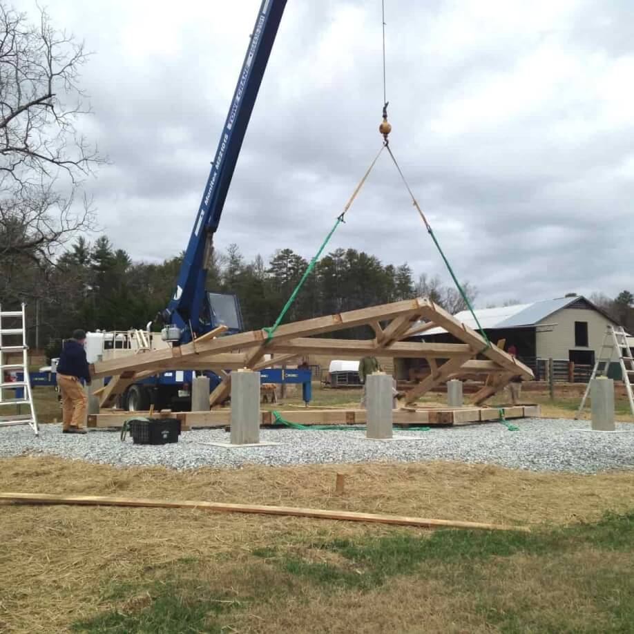 raising first bent in timber frame pavilion