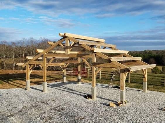 timber frame pavilion raised at new site