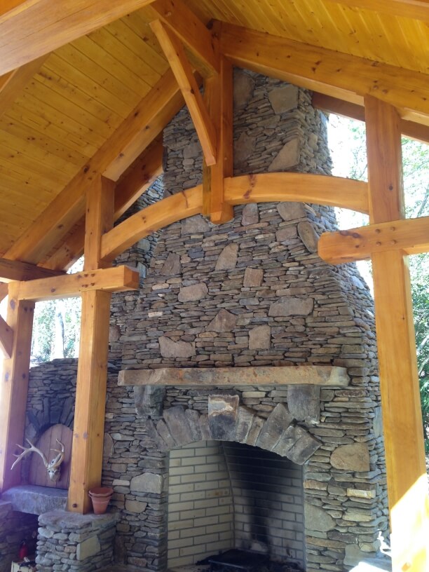 fireplace in timber framed pavilion