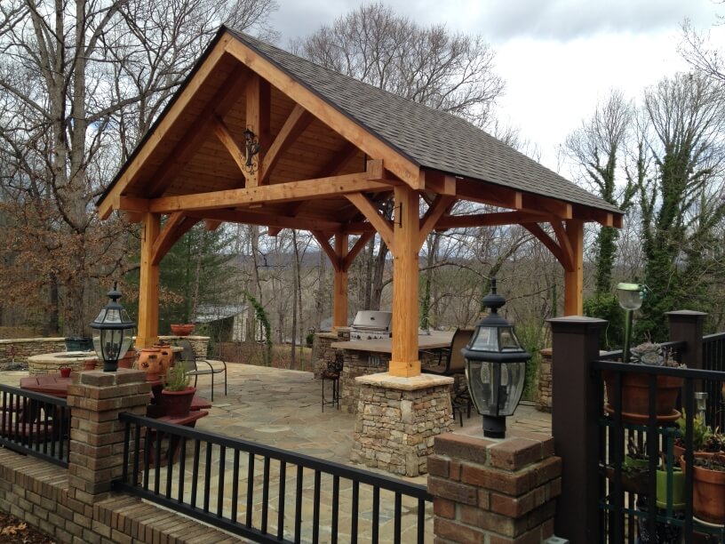 timber frame pavilion outdoor kitchen