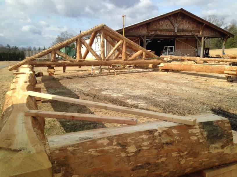 assembling timber frame in yard