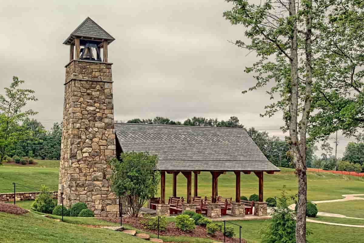 Bell tower with rock work complete