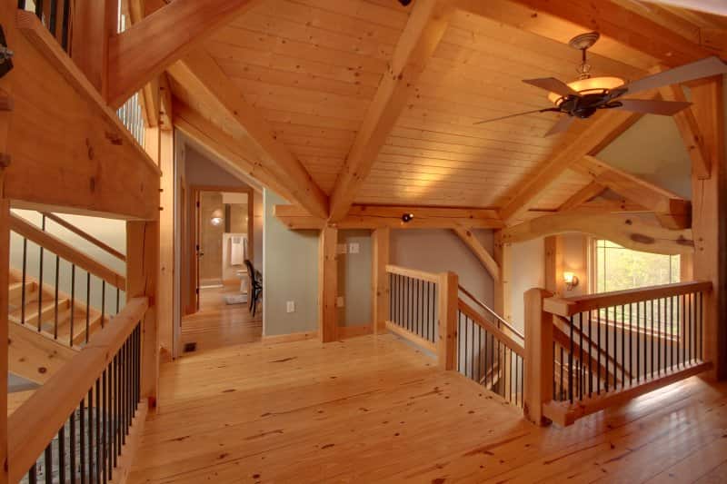 Second floor in timber frame home
