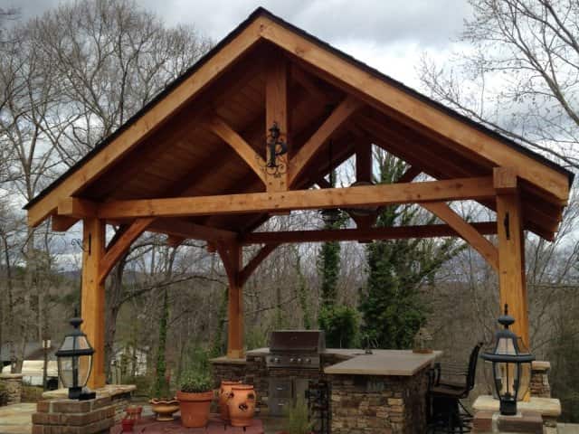 timber frame outdoor kitchen complete