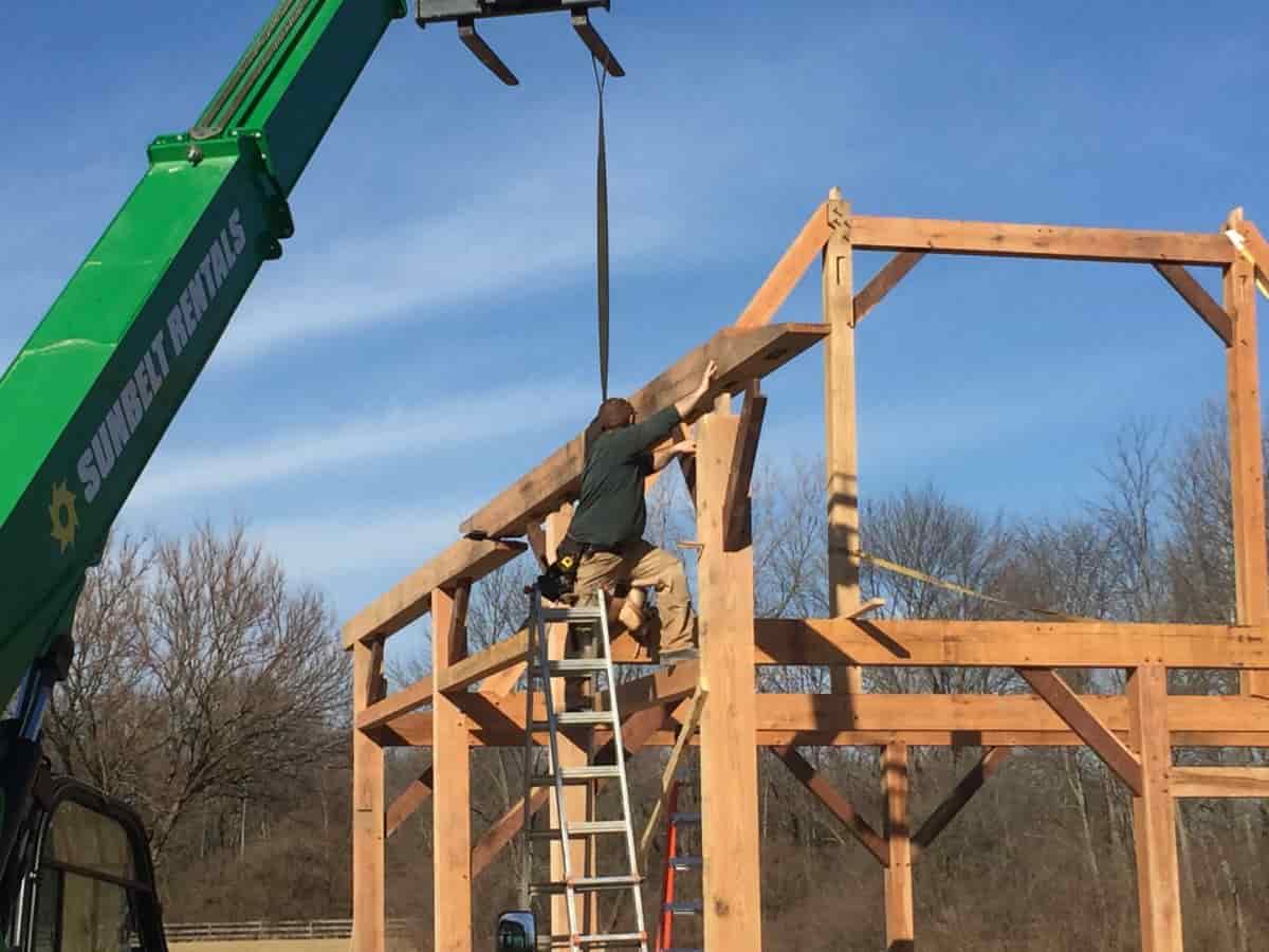Lowering a beam onto the frame