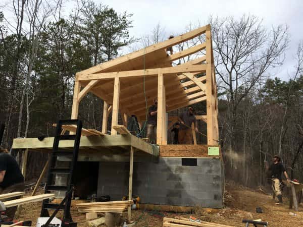 T&G going on timber frame cabin
