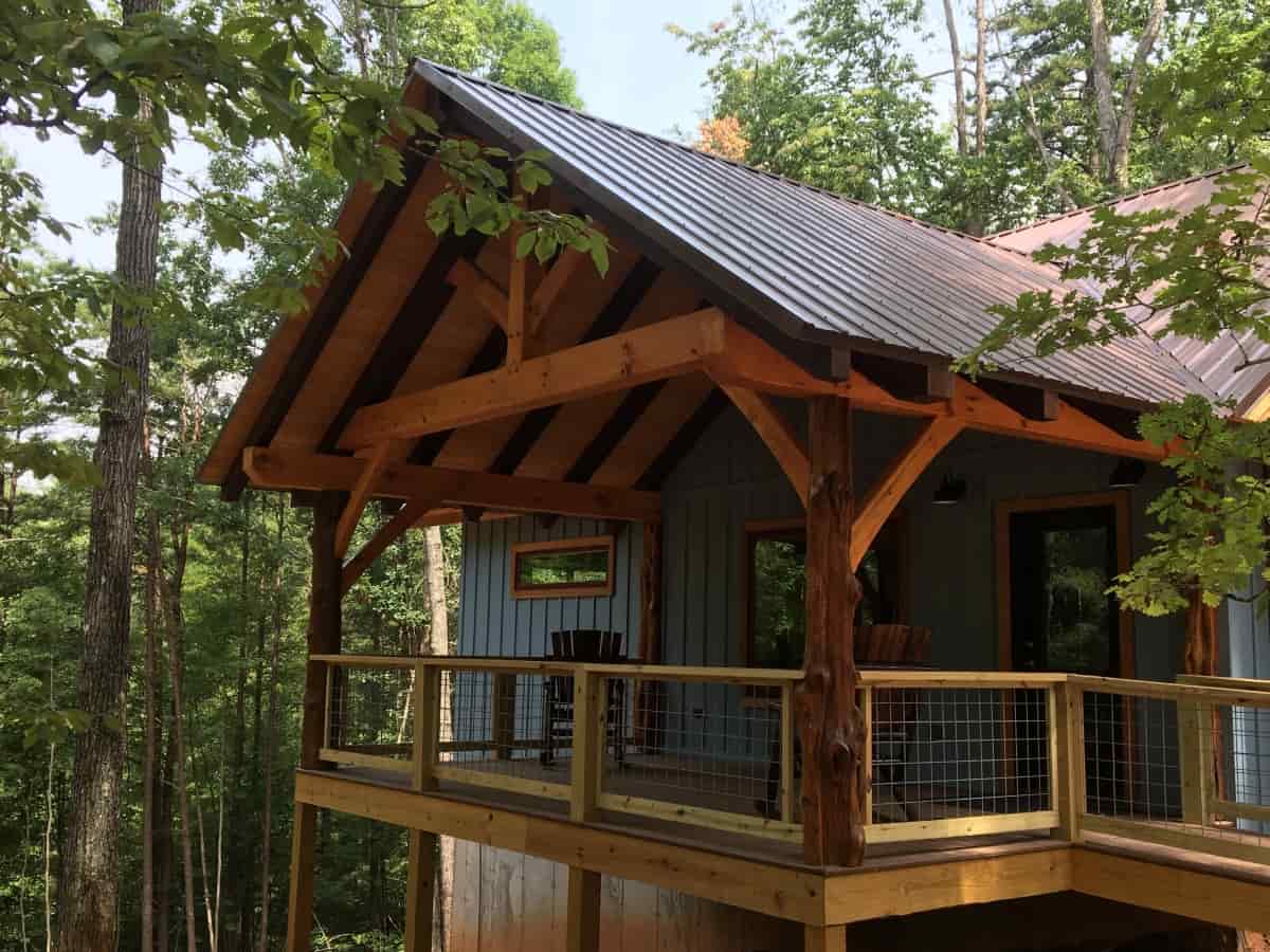 Timber frame porch with natural cedar posts
