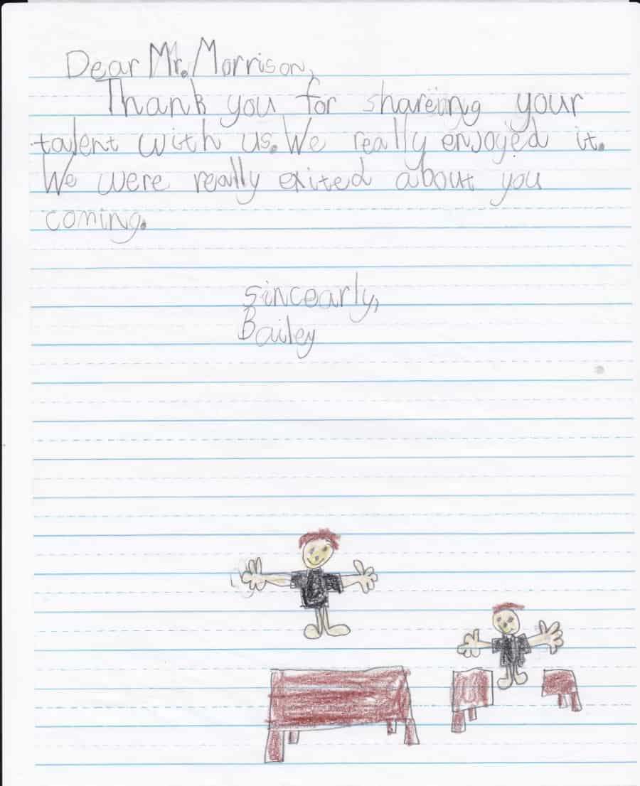 Thank you note for woodworking demo for kids
