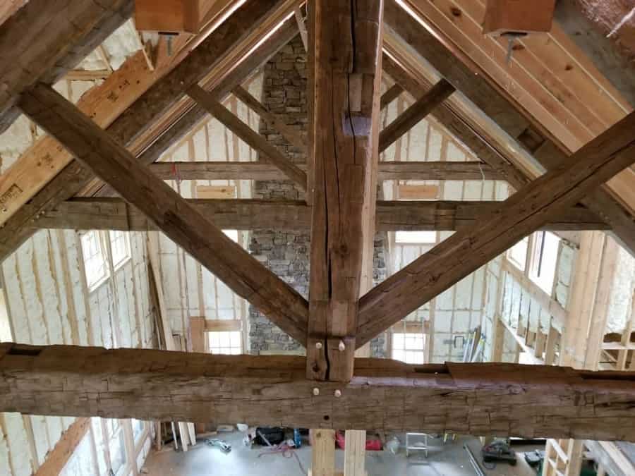 King post trusses installed