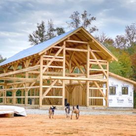 roof complete on timber frame barn