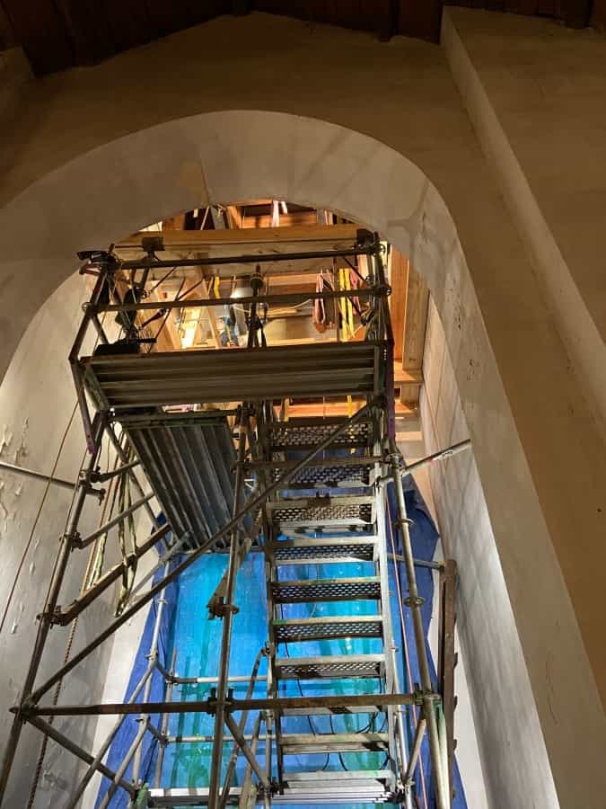 scaffolding in the steeple