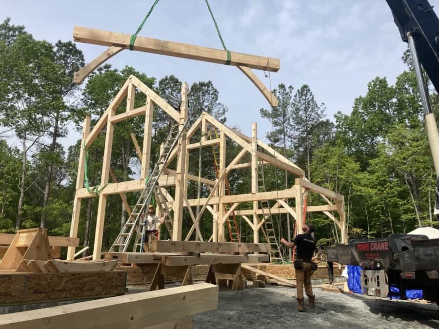 crane raising timber