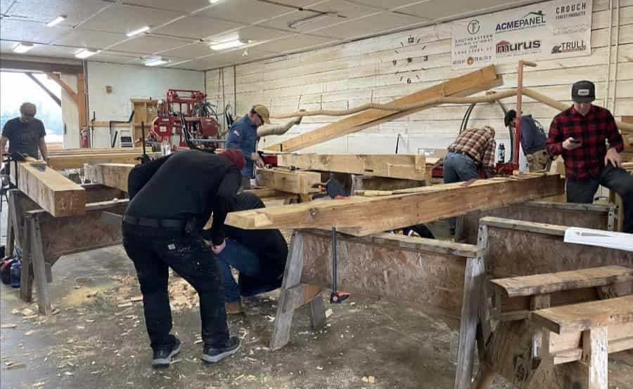 Cutting timbers in the shop