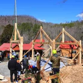 Frame raised with a crane